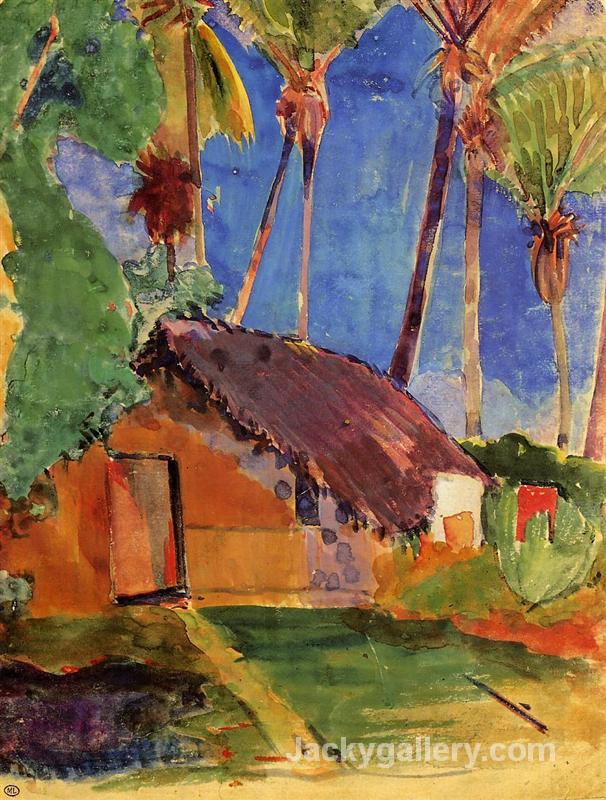 Hut under the coconut palms by Paul Gauguin paintings reproduction